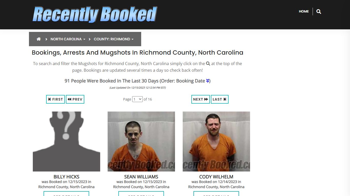 Bookings, Arrests and Mugshots in Richmond County, North Carolina